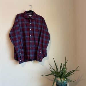 Peter Millar Autumn Soft Burgundy and Blue Plaid Shirt